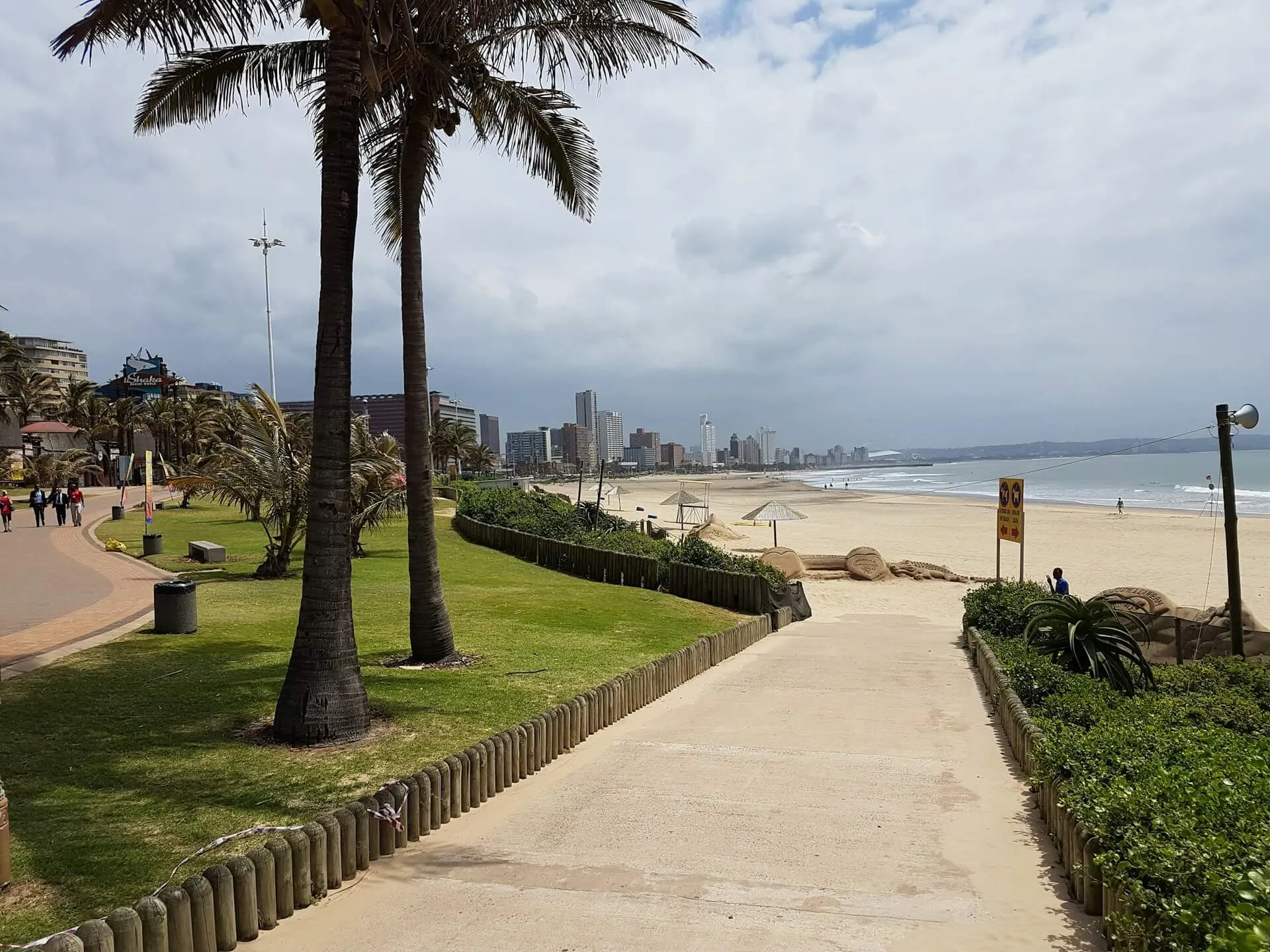 Durban beachfront skyline along the Golden Mile at sunset